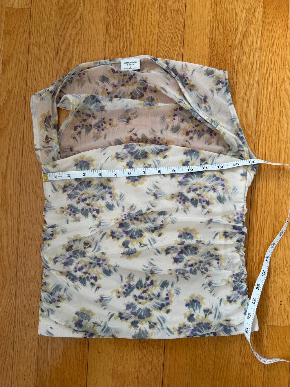 Abercrombie & Fitch Ava Floral Mesh Ruched Top Cream Size S - Picture 3 of 5